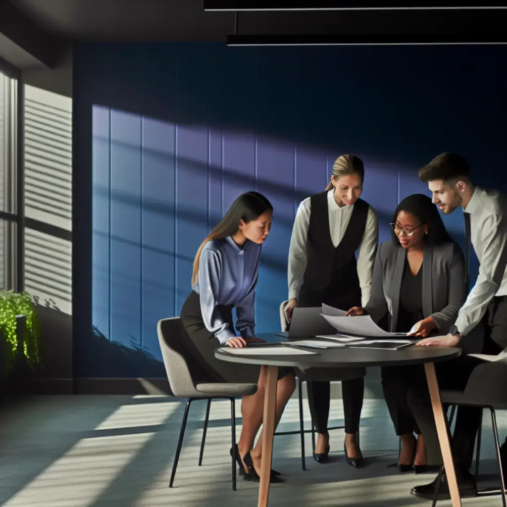 Équipe AnalySphere collaborant au siège social